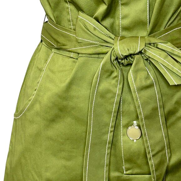 Modcloth Retro Mini Shirt Dress Belted Button Up Short Sleeve Green Women 2 NWT - Picture 8 of 11
